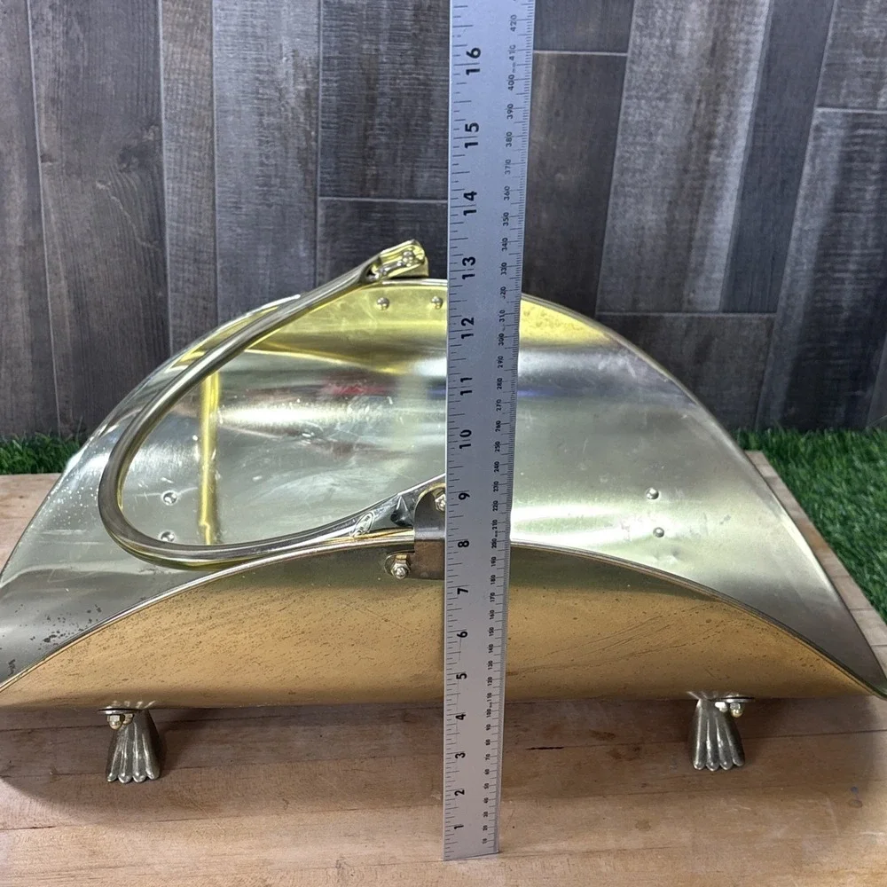 Vintage Brass Fireplace Log Holder Carrier Scuttle Decorative Hearth Bin
